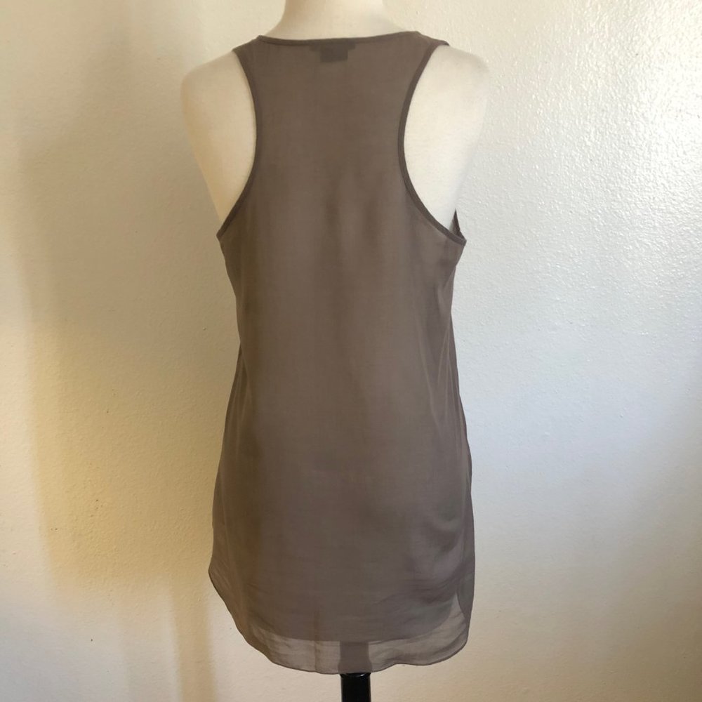 Theory Gray Brown Sheer Button Front Racerback Ov… - image 2